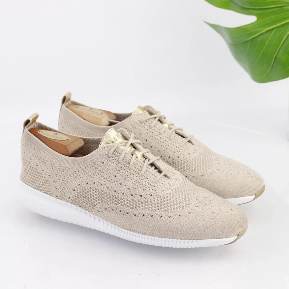 Cole Haan Womens 2.Zerogrand Oxford Shoes Size 11 Tan Knit Wingtip Sneaker Comfy